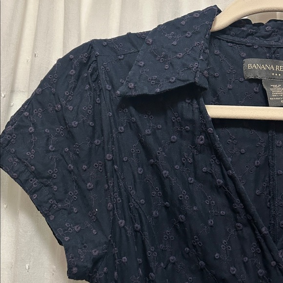 Banana Republic Dress Women’s 6 Navy Eyelet Wrap Cotton Floral Embroidered - Picture 4 of 15